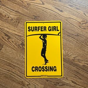 Surfer girl crossing sign home decor